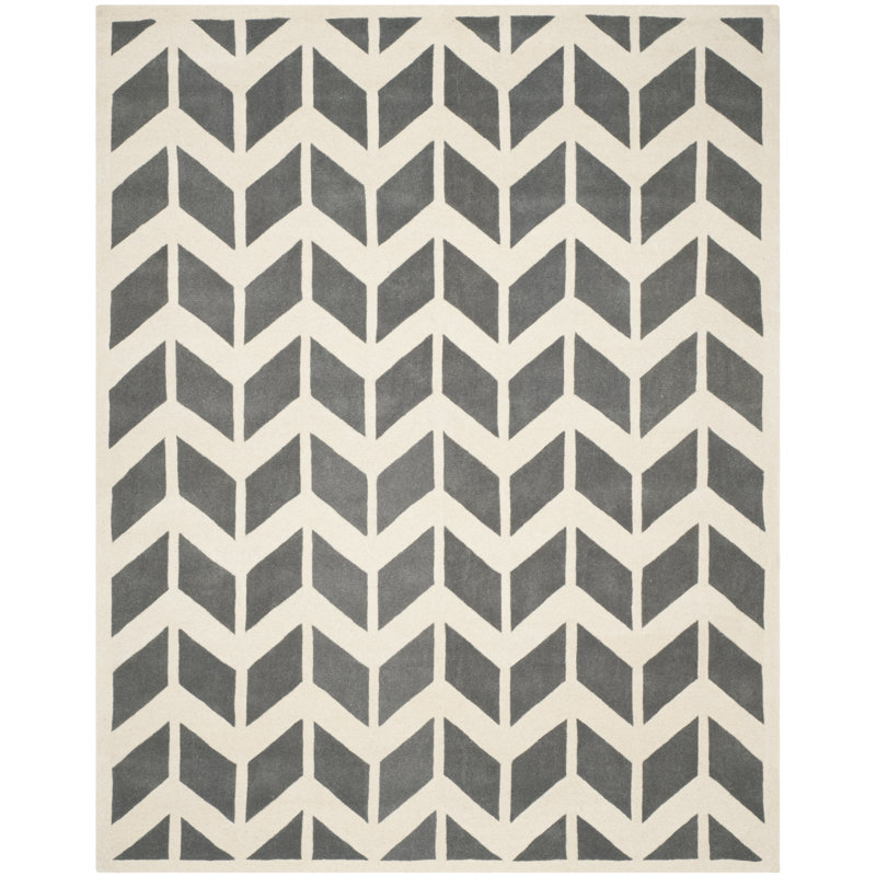 Hand-Tufted Chevron Wool Rug in Dark Grey/Ivory, 8' x 10'
