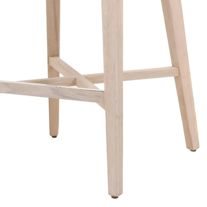 Light Gray Wood and Metal Bar Stool with Upholstered Seat