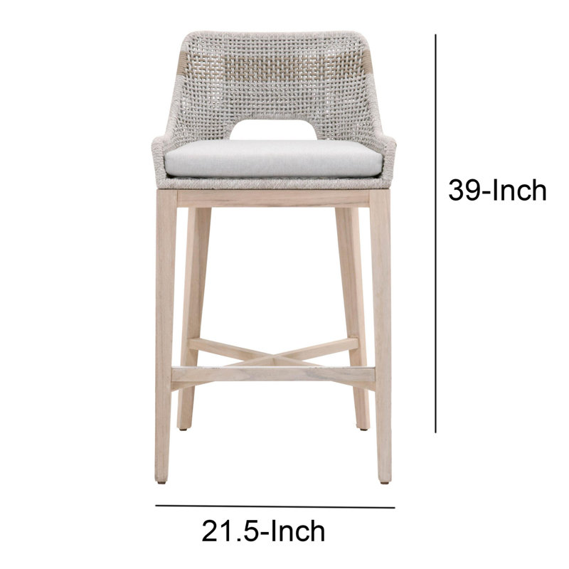 Light Gray Wood and Metal Bar Stool with Upholstered Seat