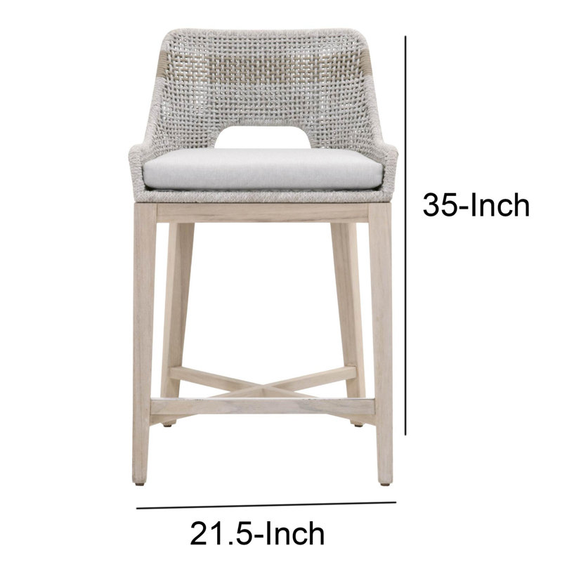 Light Gray Wood and Metal Bar Stool with Upholstered Seat