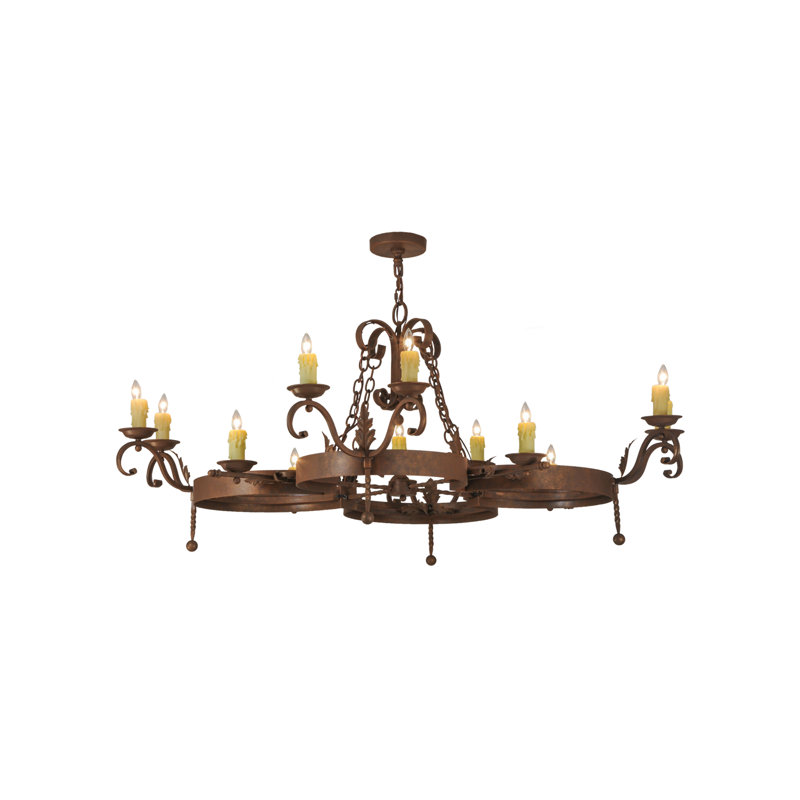 Antique Rust 12-Light Iron Candle Chandelier