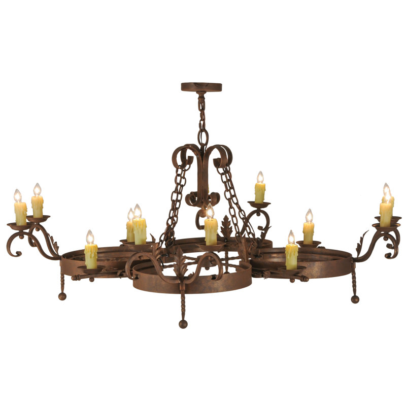 Antique Rust 12-Light Iron Candle Chandelier