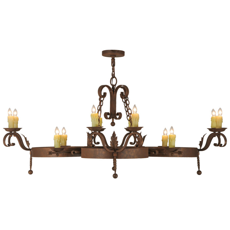 Antique Rust 12-Light Iron Candle Chandelier