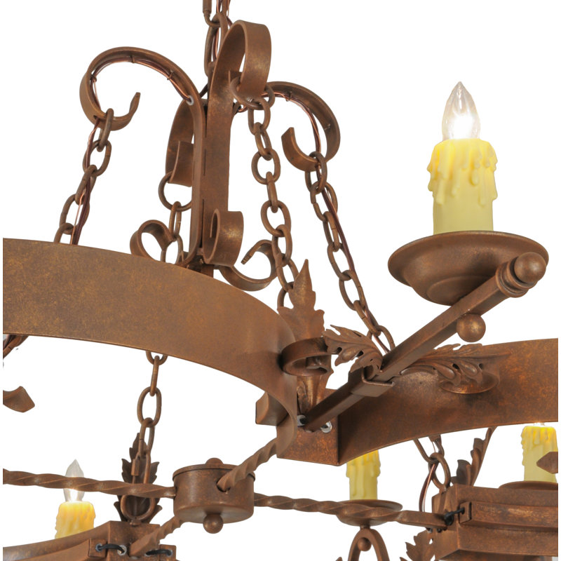 Antique Rust 12-Light Iron Candle Chandelier