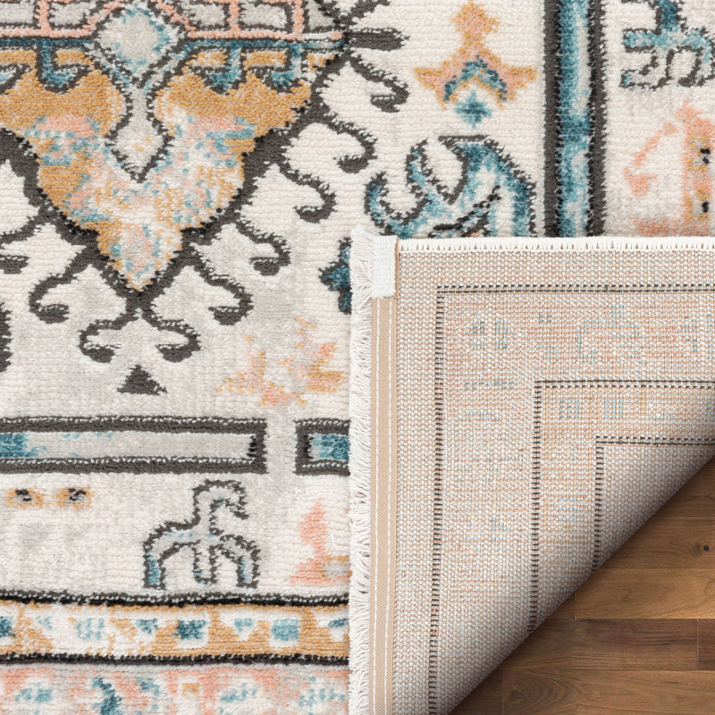 Valeria Vintage Medallion 5' x 7' Blue Synthetic Area Rug