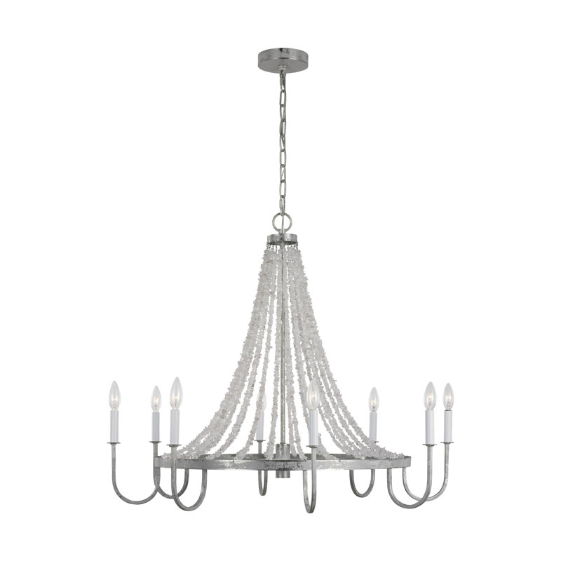Elegant Crystal Cascade 8-Light Traditional Chandelier in Salt Mist