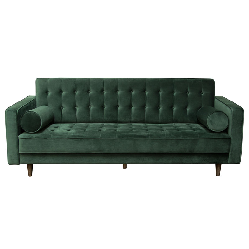Hunter Green Velvet Tufted 86'' Sofa with Wood Legs