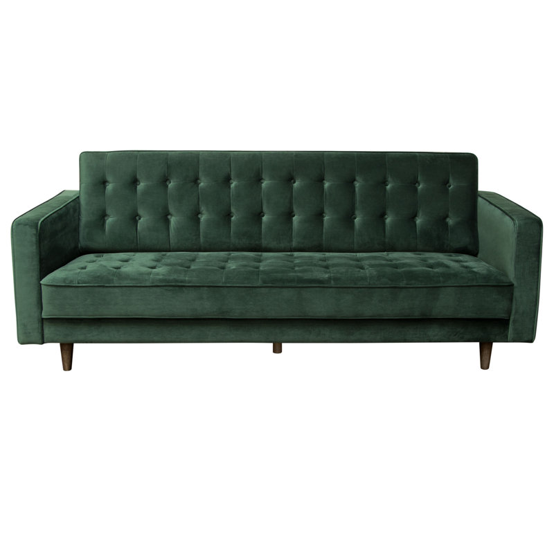 Hunter Green Velvet Tufted 86'' Sofa with Wood Legs