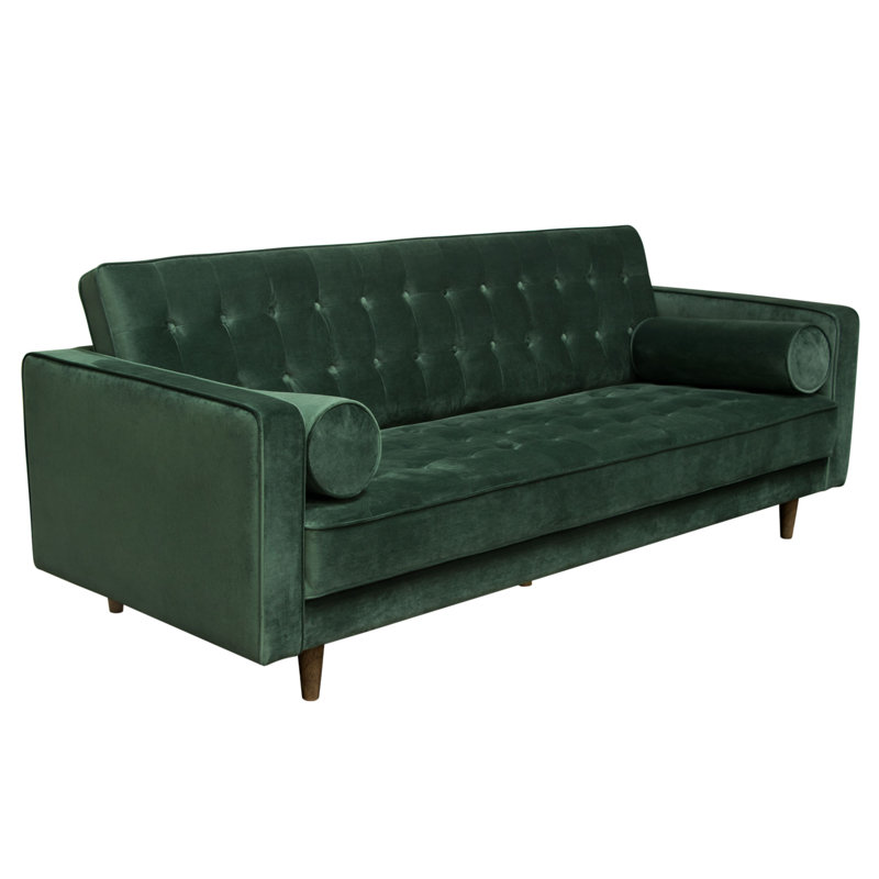 Hunter Green Velvet Tufted 86'' Sofa with Wood Legs
