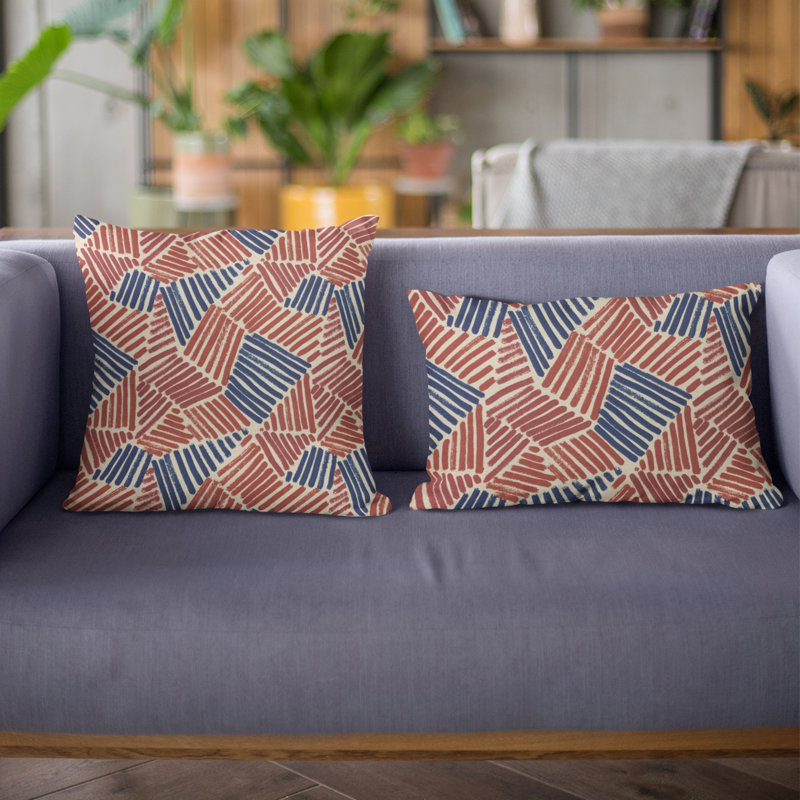 Red and Blue Geometric Cotton King Size Throw Pillow