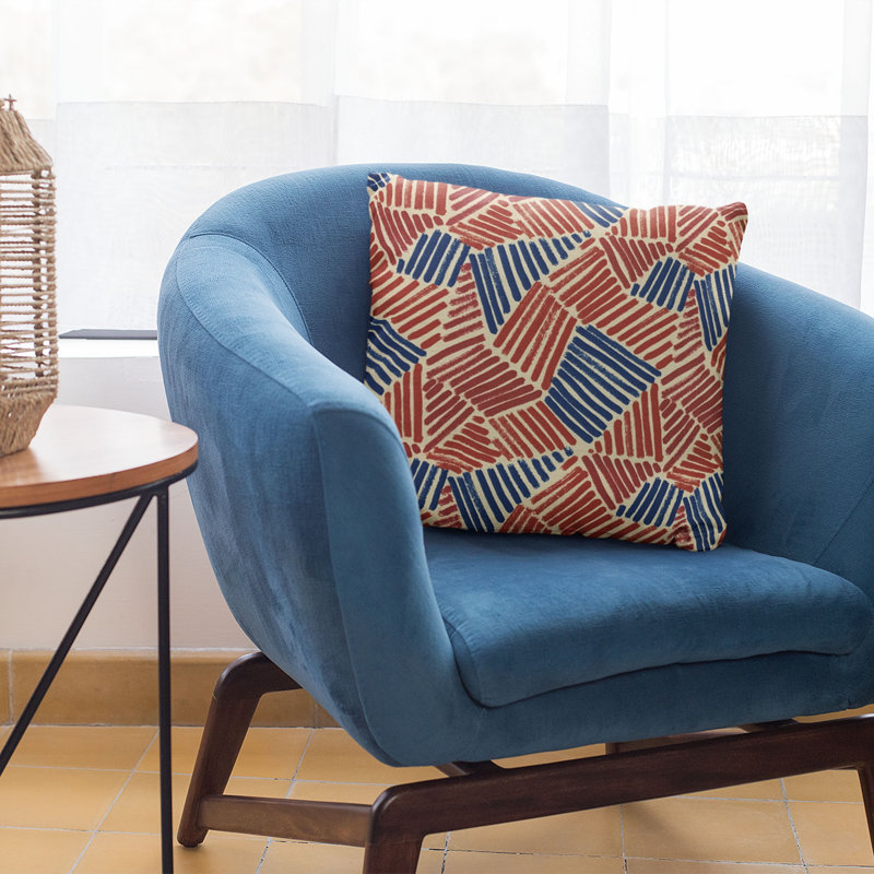 Red and Blue Geometric Cotton King Size Throw Pillow