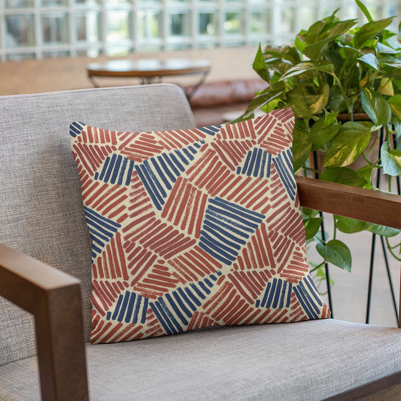 Red and Blue Geometric Cotton King Size Throw Pillow
