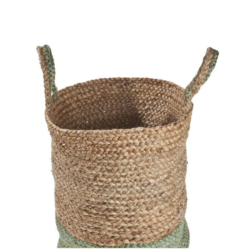 Seafoam Teal & Natural Jute Round Storage Basket 17" x 15"