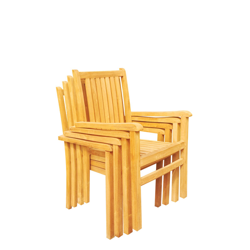 Set of 4 Natural Teak Stackable Outdoor Dining Chairs