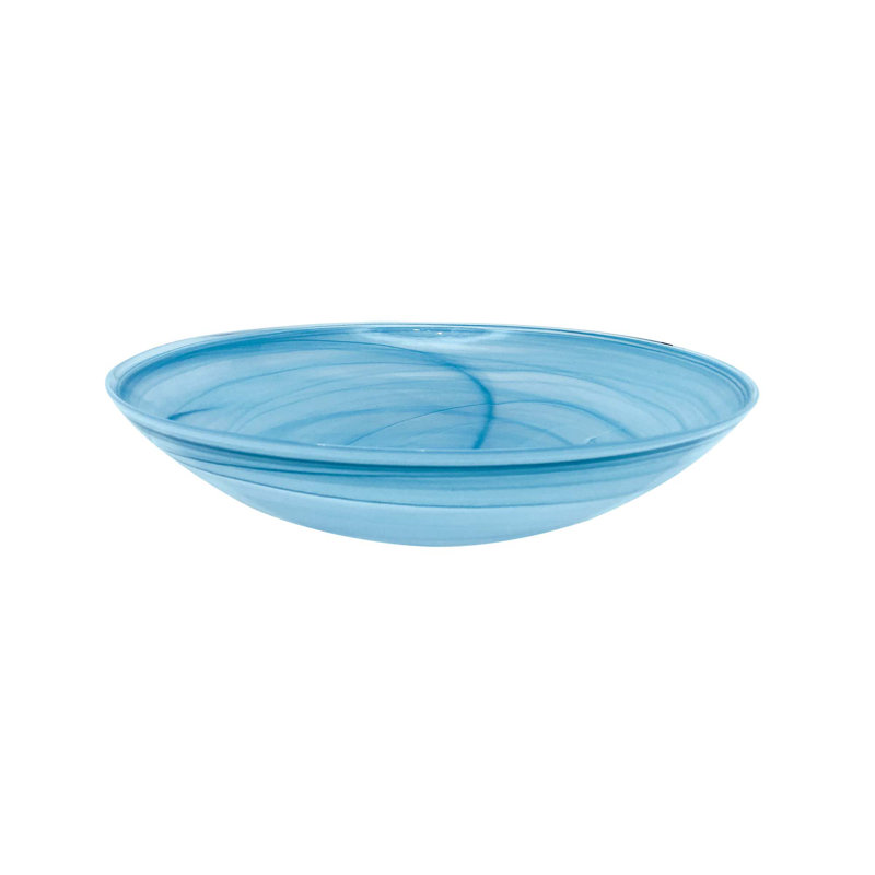 Aqua Alabaster Glass Serving Bowl, 15" Dishwasher Safe