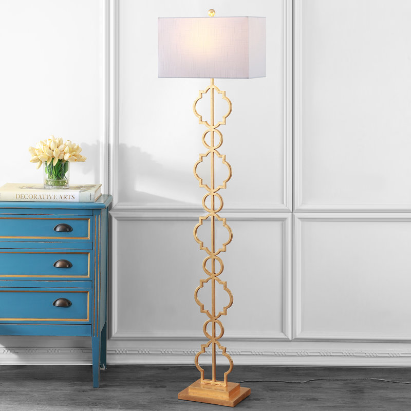 Selina 64.5" Gold Metal LED Floor Lamp with White Linen Shade