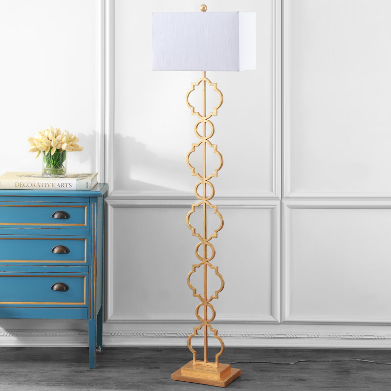 Selina 64.5" Gold Metal LED Floor Lamp with White Linen Shade