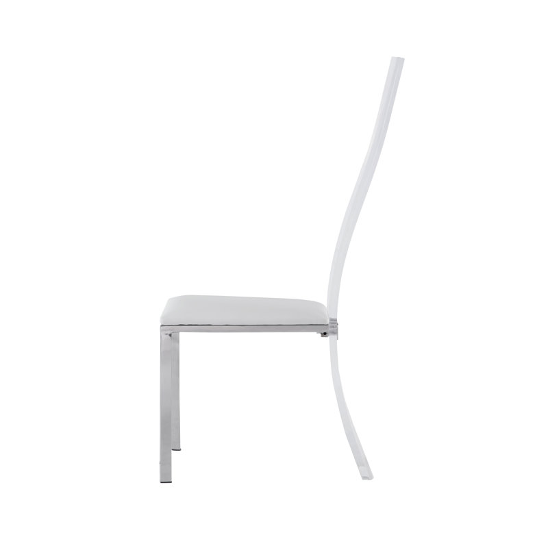 Layla Chic High-Back White Faux Leather Side Chair with Acrylic Detail