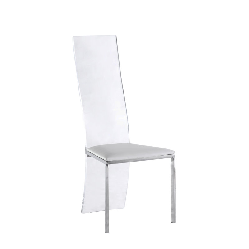 Layla Chic High-Back White Faux Leather Side Chair with Acrylic Detail