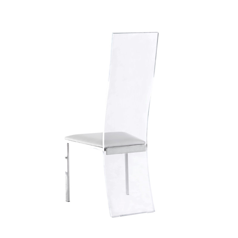 Layla Chic High-Back White Faux Leather Side Chair with Acrylic Detail