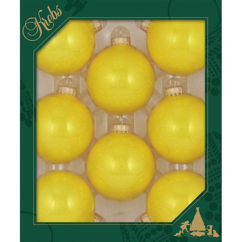 Shiny Full Sun Yellow Glass Christmas Ornaments Set of 8