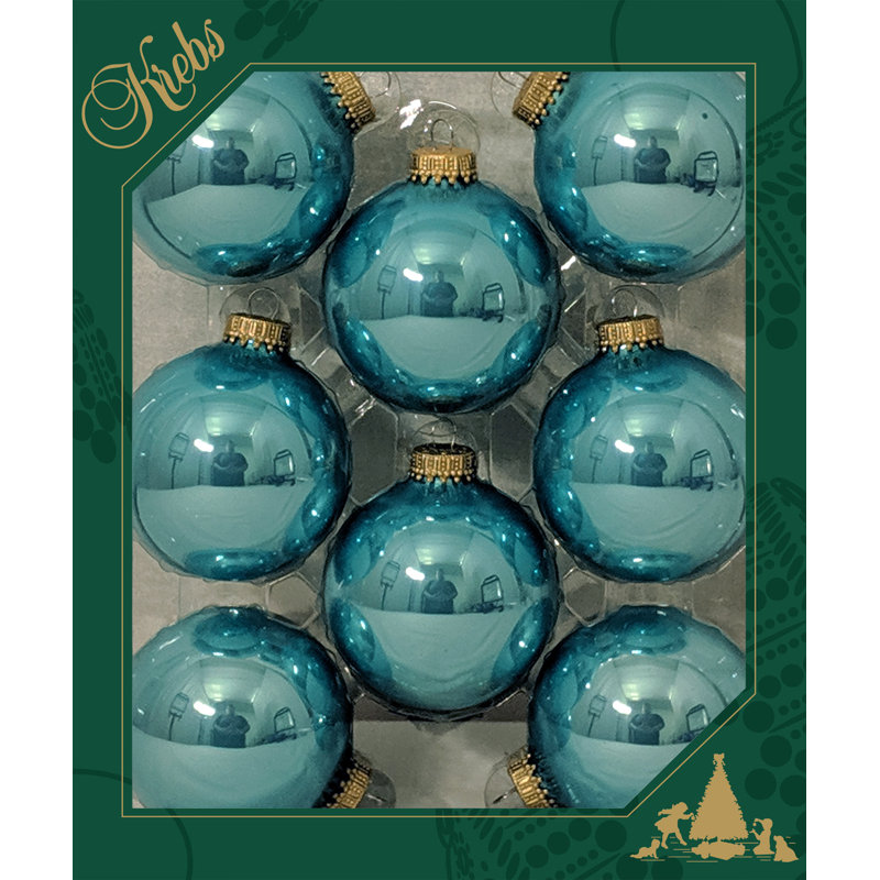 Water Lily Blue Seamless Glass Christmas Ornaments Set of 8