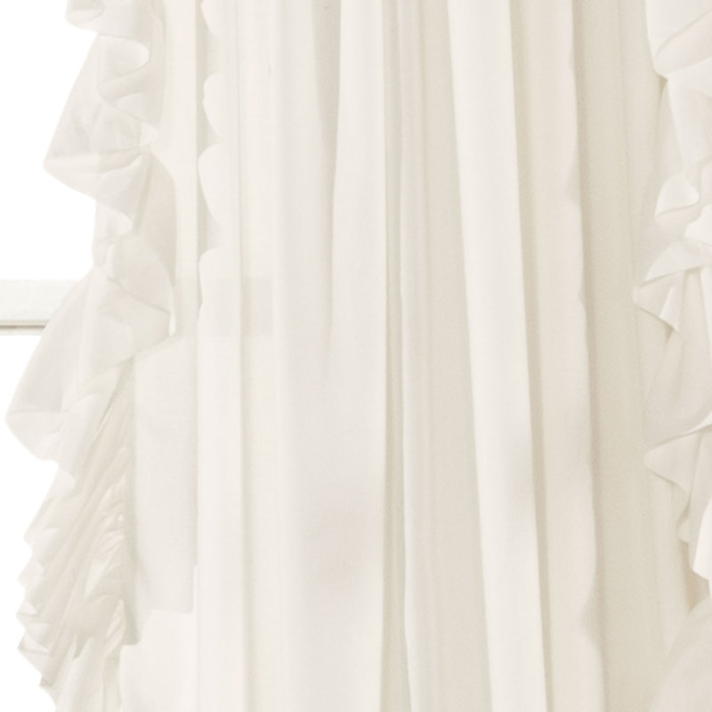 Pure White Ruffled Light-Filtering Cotton Polyester Curtains