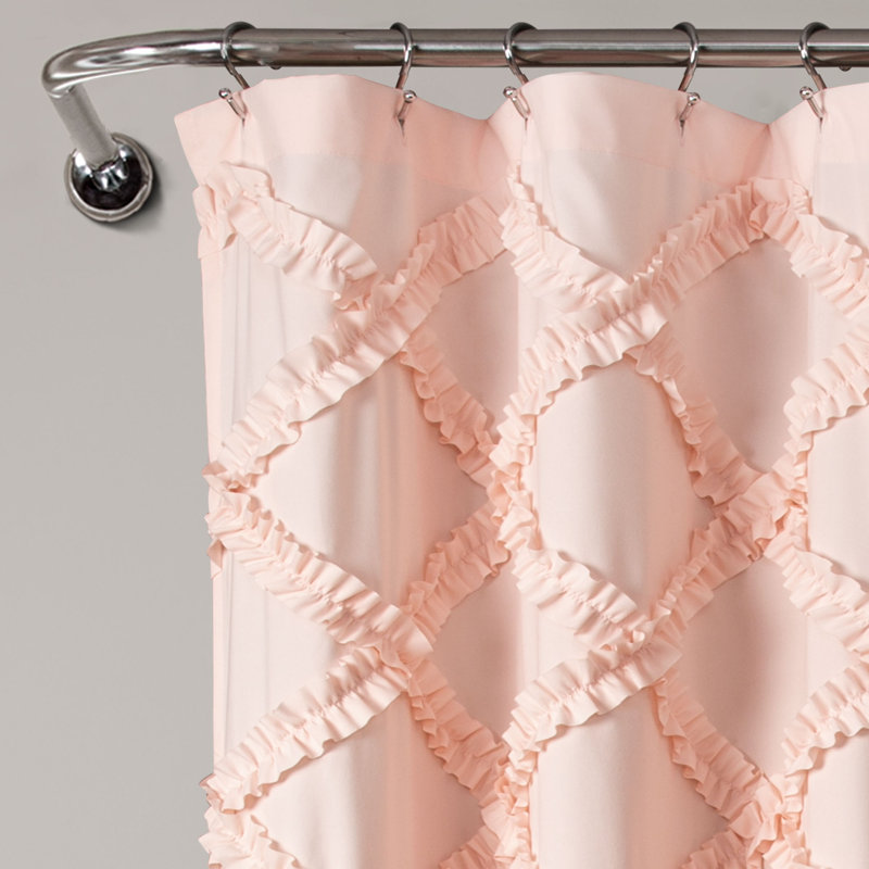 Blush Ruffle Diamond Polyester Shower Curtain with Liner