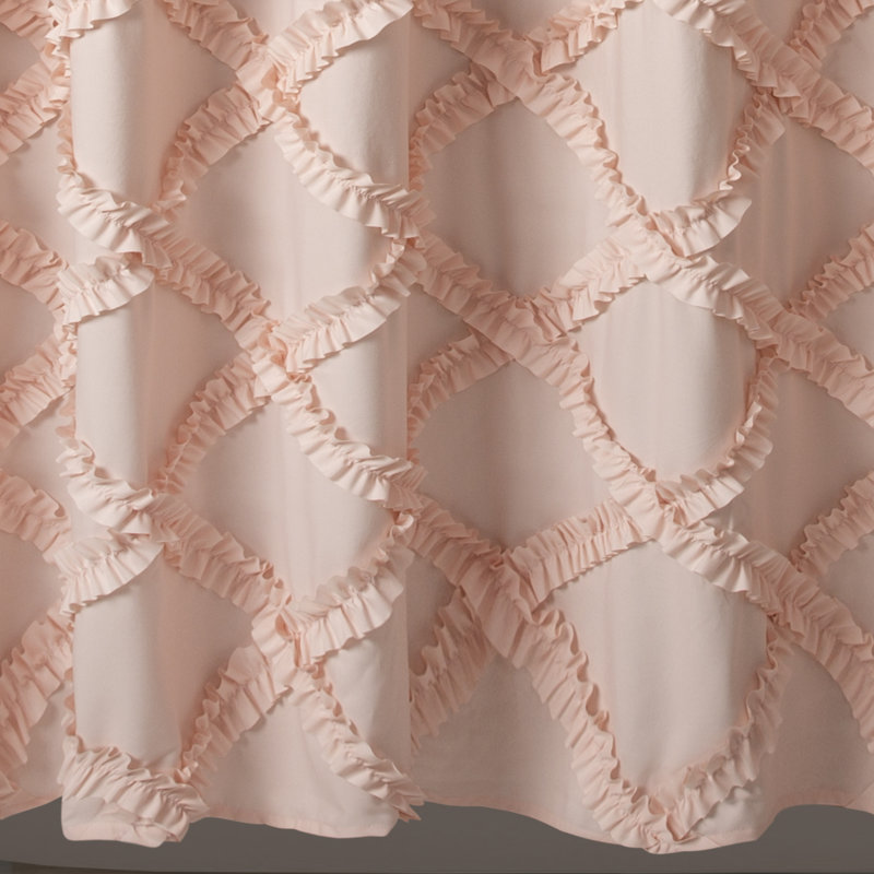 Blush Ruffle Diamond Polyester Shower Curtain with Liner