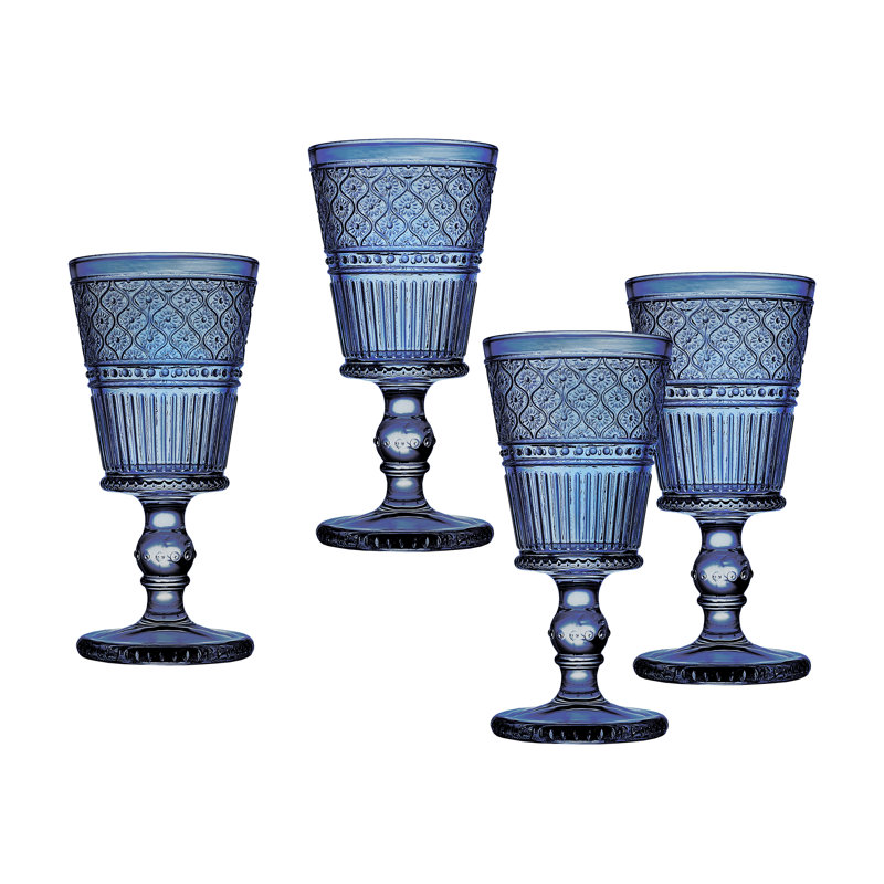 Claro Blue Vintage Glass Goblets, Set of 4