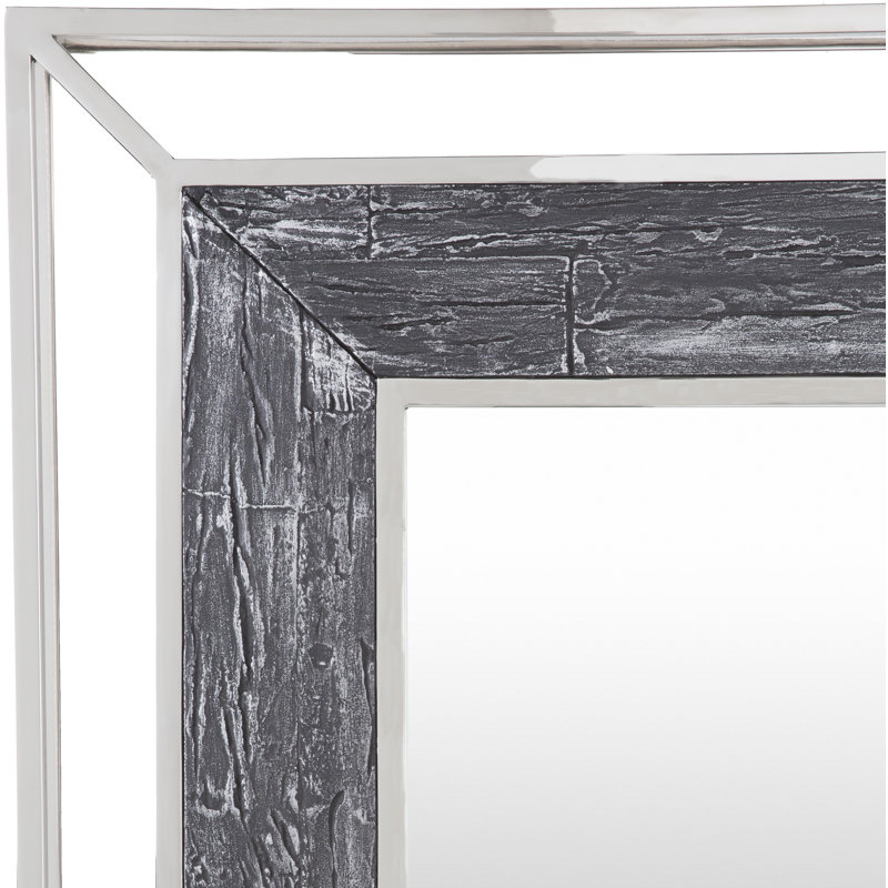Allure Rectangular 32" Wood and Metal Wall Mirror in Silver and Gold