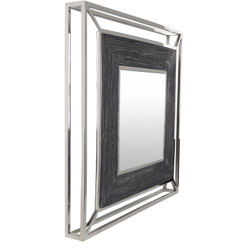 Allure Rectangular 32" Wood and Metal Wall Mirror in Silver and Gold