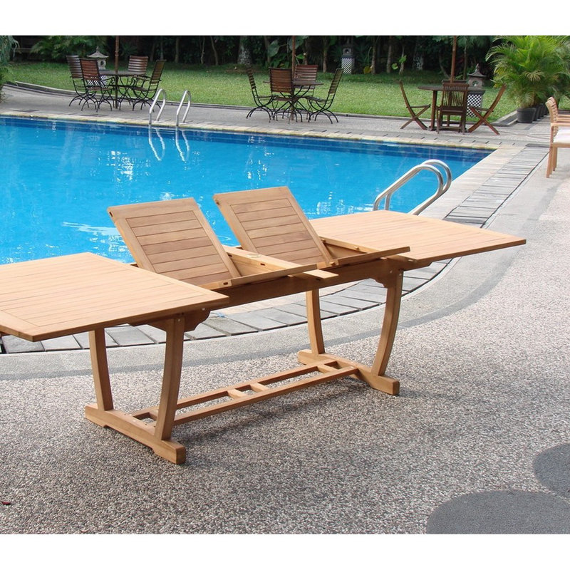 Teak 13-Piece Extendable Rectangular Dining Set with Stackable Chairs
