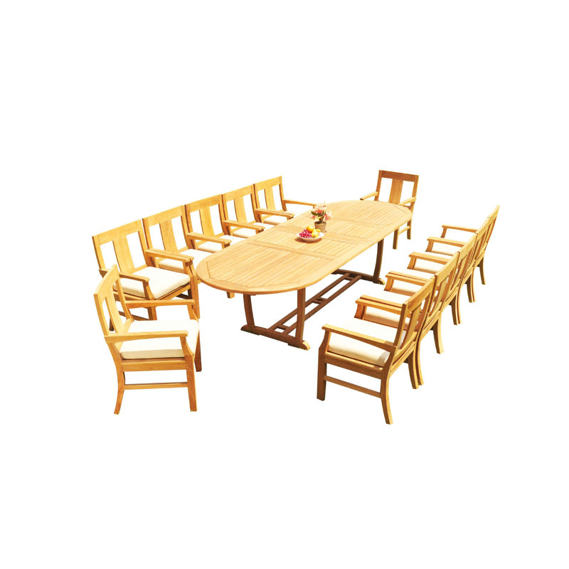 Natural Teak 13-Piece Extendable Oval Dining Set