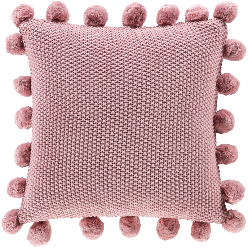 Mustard Cotton Square Kids Pillow Cover with Pom Poms