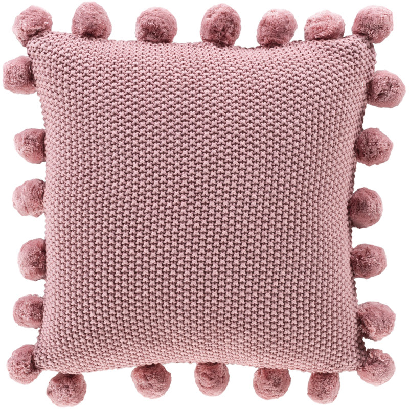 Mustard Cotton Square Kids Pillow Cover with Pom Poms