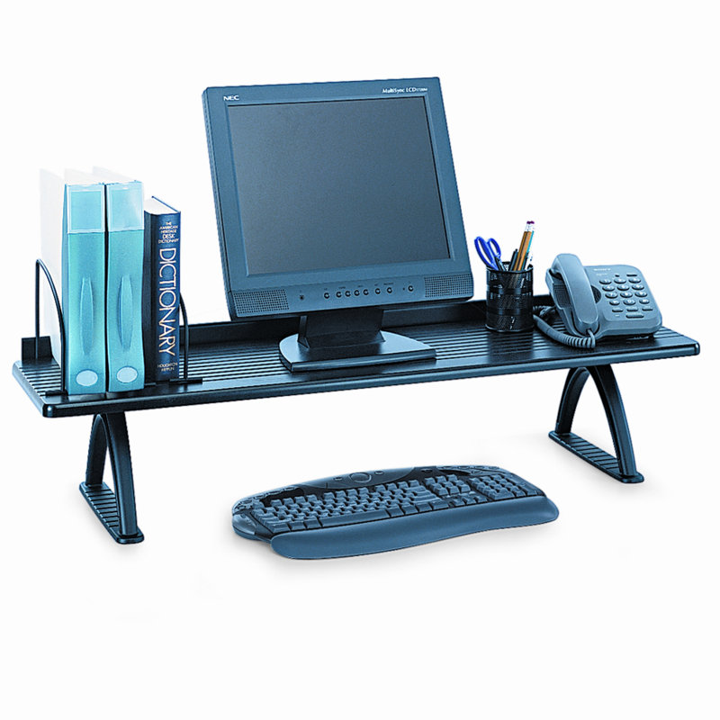 Sleek 42" Black Aluminum and Melamine Desk Organizer with Adjustable Dividers