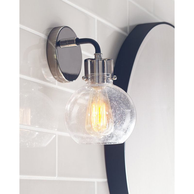 Clara Polished Nickel & Textured Black 1-Light Dimmable Jelly Jar Sconce