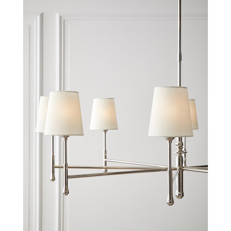 Aged Iron 8-Light Sputnik Chandelier with White Linen Shades