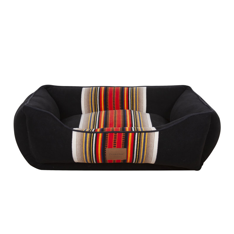 Medium Black Orthopedic Dog Bed with Striped Fleece Cover