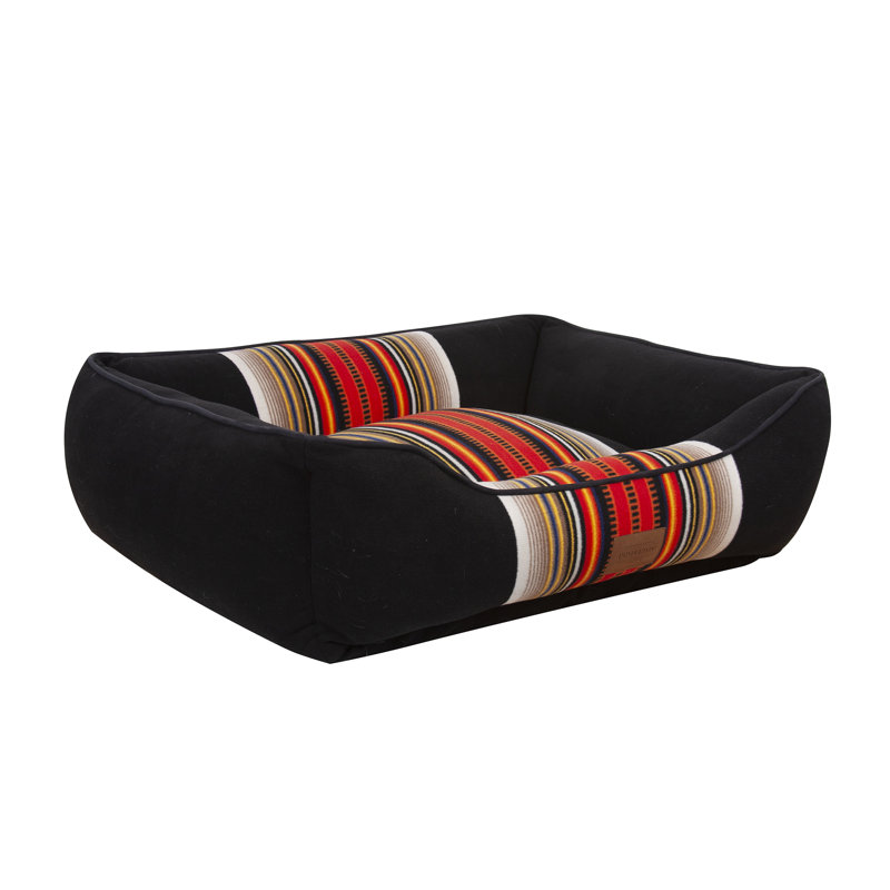Medium Black Orthopedic Dog Bed with Striped Fleece Cover