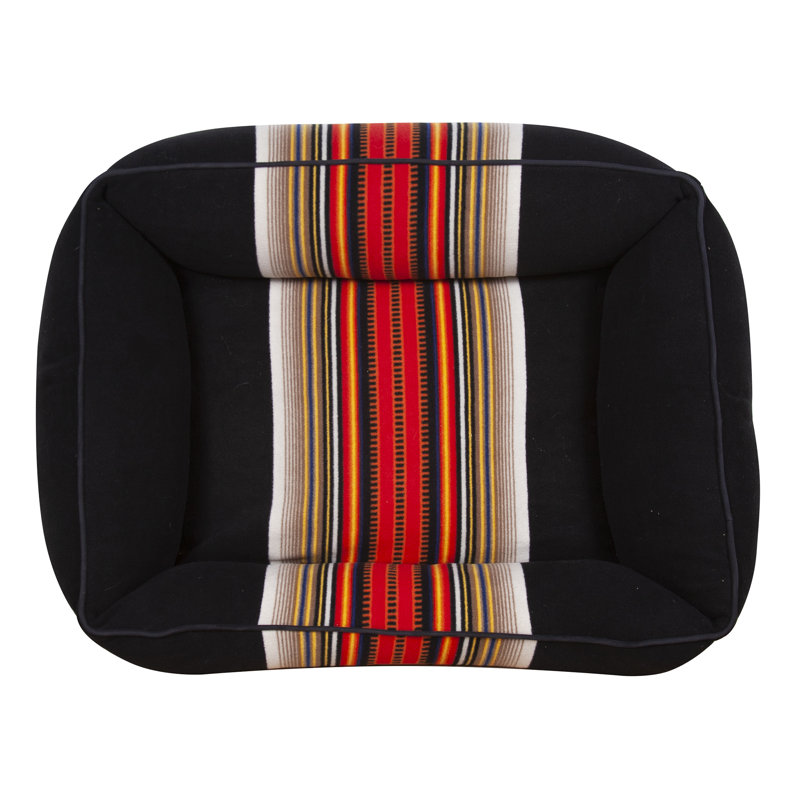 Medium Black Orthopedic Dog Bed with Striped Fleece Cover