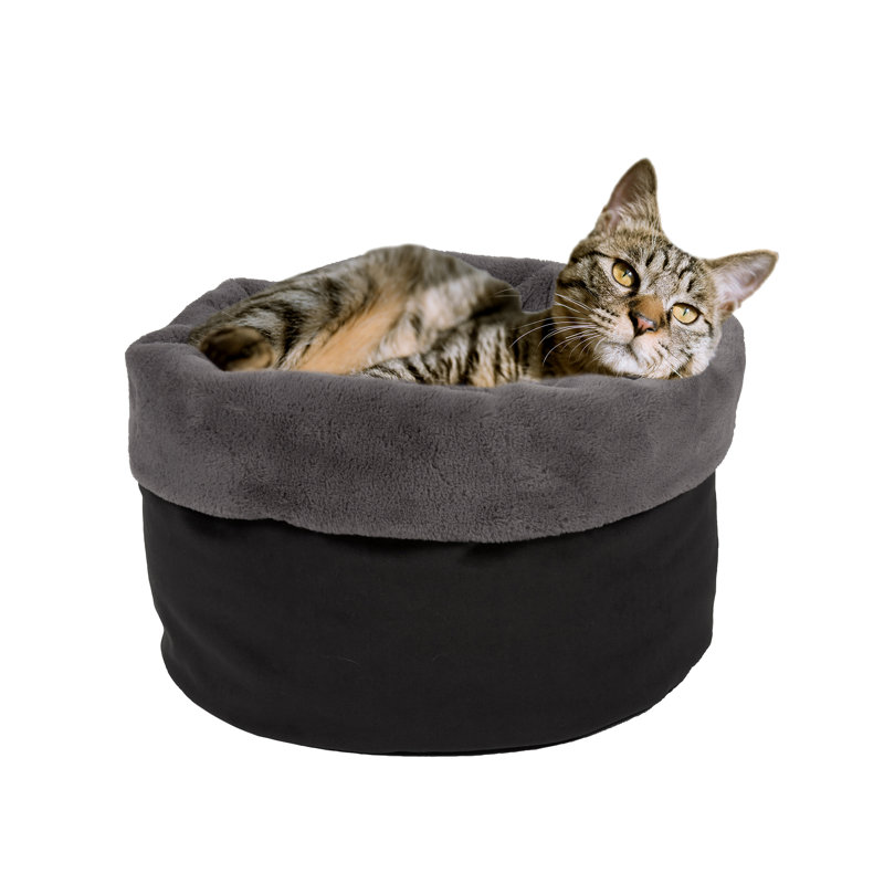 Charcoal Elevated Reversible Microfiber and Faux Fur Pet Bed