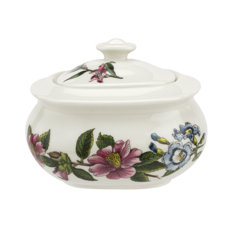 Stafford Blooms White Porcelain Sugar Bowl with Floral Design