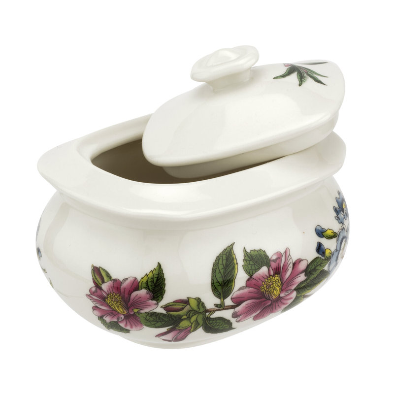 Stafford Blooms White Porcelain Sugar Bowl with Floral Design