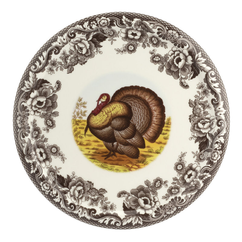 Round Ceramic Woodland Turkey Serving Platter with Dome
