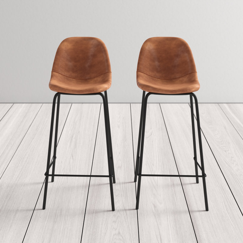 Kody 24" Black Metal Frame Counter Stool with Vegan Leather Seat