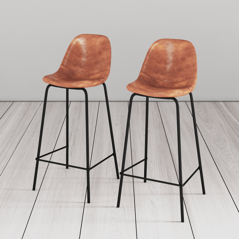 Kody 24" Black Metal Frame Counter Stool with Vegan Leather Seat