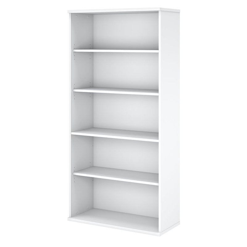 Pure White Contemporary 5-Shelf Adjustable Bookcase in Laminated Engineered Wood