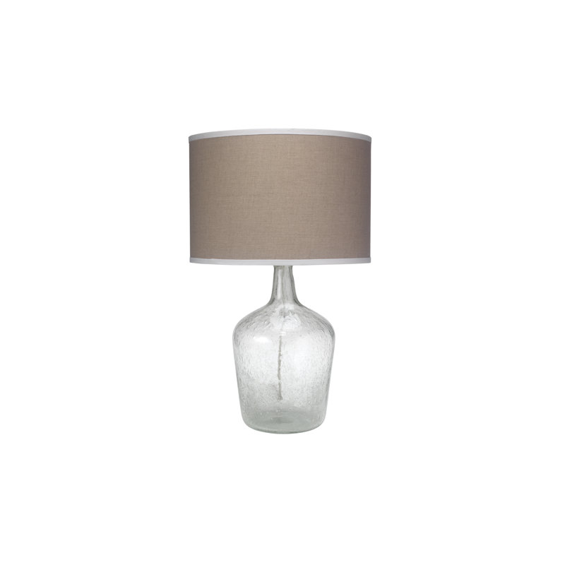 Clear Glass Table Lamp with Natural Linen Shade